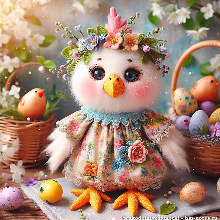 игрушка курица в венке с яйцами